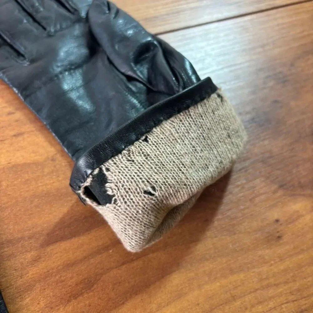 Vintage Atkins Black Leather Gloves 100% Cashmere Lined Italy Size 7